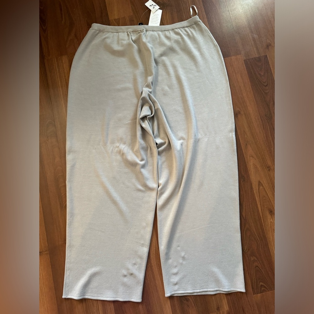 Eileen Fisher Size 2X Dove  Wide Leg Straight Silk Plus Size Pant NEW WITH TAGS